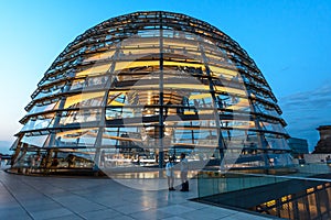 Night view of Reichstag Dome, Parliament building in Berlin, Germany, Europe