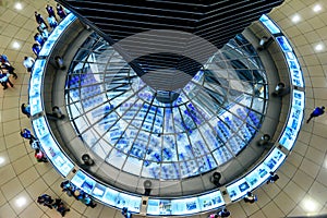 Night view of Reichstag Dome, Parliament building in Berlin, Germany, Europe