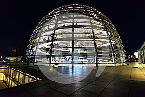 Night view of Reichstag Dome, Parliament building in Berlin, Germany, Europe