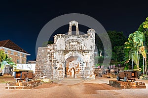 Night View of the Remains of A Famosa Portuguese Fort in Melaka
