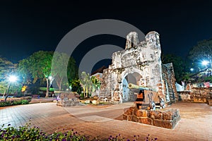 Night View of the Remains of A Famosa Portuguese Fort in Melaka