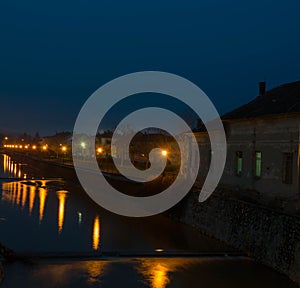 Night view on the river Pakra from promenade locally called Venice.