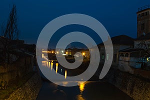 Night view on the river Pakra from promenade locally called Venice.