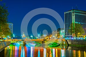 Night view of the riverside of Liffey in Dublin, Ireland