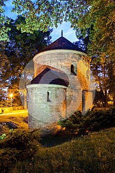 Night view of the Romanesque St Nicholas Rotunda on Castle Hill in Cieszyn, Poland photo