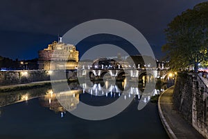 Night view of Rome Castle Sant Angelo