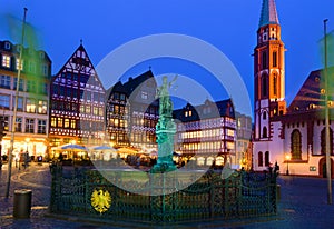 Night view of Romer Square in Frankfurt