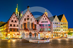 Night view of Romerberg square in Frankfurt, Germany