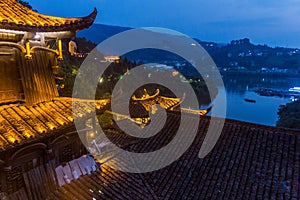 Night view of roofs of Furong Zhen town, Hunan province, Chi