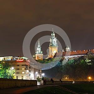 Night view of Royal Wawel castle, Krakow