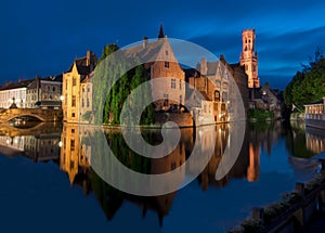 Night view of Rozenhoedkaai, Brugge, Belgium