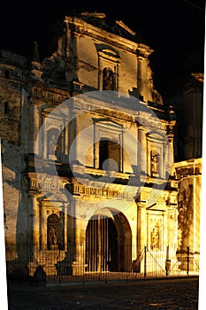 Night view of the ruins of the San Agostin Church in Antigua, Guatemala