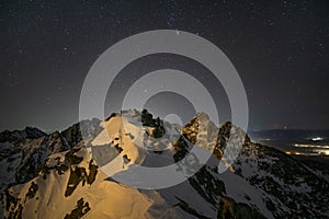 Night view from Rysy peak during winter photo
