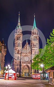 Night view of Saint lorenz cathedral in Nurnberg, Germany