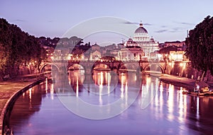 Night view of San Pietro (Saint Peter basilica) in Rome