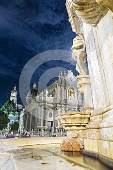 Night view of Sant Agata cathedral and the Elephant square photo