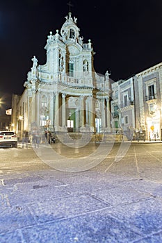 Night view of Sant Agata cathedral and the Elephant square