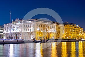 Night view of Savoia Excelsior Palace in Italian town Trieste