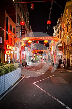 Night view scene in Melbourne CBD Chinatown