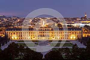 Night View on Schonbrunn Palace, Vienna, Austria