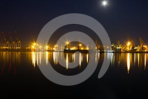 Night view on sea port