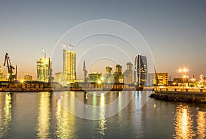 The night view of sea port in baku azerbaijan