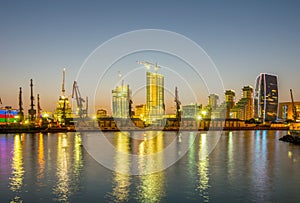 The night view of sea port in baku azerbaijan