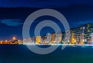 Night view of seaside promenade in Thessaloniki, Greece