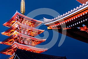 Night view of Sensoji Temple and five storey pagoda at Asakusa.