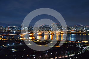 The night view of Seongsan Bridge in Seoul