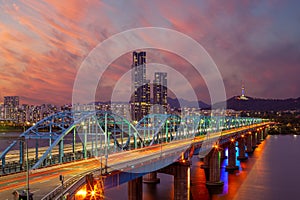 Night view of seoul by han river in south korea