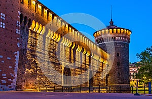 Night view of Sforza Castle in Milan