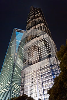 Night view of SFWC and Jin Mao Tower.