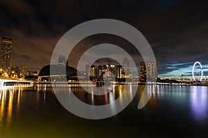 Night view of Singapore near Merlion Park