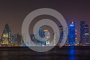 Night view of skyline of Doha - the capital of Qatar