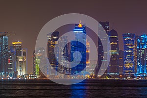 Night view of skyline of Doha - the capital of Qatar