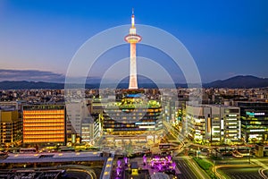 Night view of the skyline of kyoto, japan