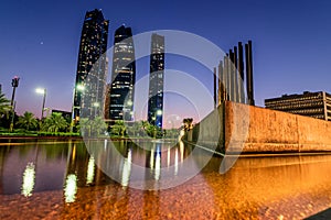 Night view of skyscrapers in Abu Dhabi, United Arab Emirate