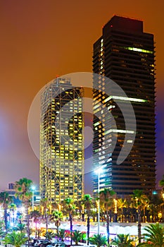 Night view of skyscrapers at Barcelona