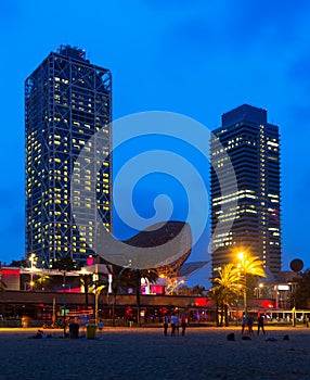 Night view of skyscrapers and Beach