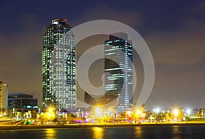 Night view of skyscrapers - center of nightlife at Barcelona