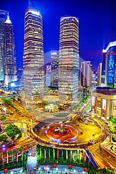 Night view skyscrapers, city building of Pudong, Shanghai, China