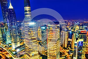 Night view skyscrapers, city building of Pudong, Shanghai, China