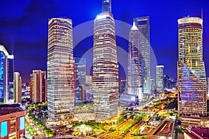 Night view skyscrapers, city building of Pudong, Shanghai, China