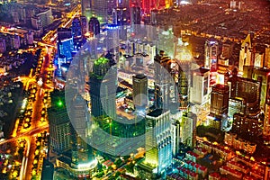 Night view skyscrapers, city building of Pudong, Shanghai, China