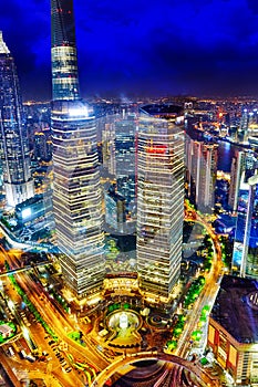 Night view skyscrapers, city building of Pudong, Shanghai, China