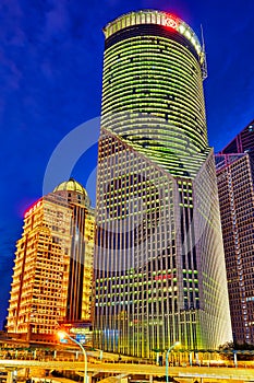 Night view skyscrapers, city building of Pudong, Shanghai, China