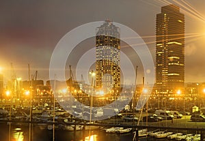 night view of skyscrapers from port - center of nightlife at Bar