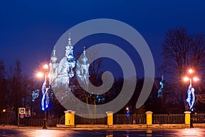 Night view at Smolensky cathedral, Saint Petersburg