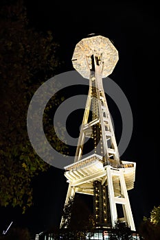 Night view of Space needle in Seattle Washington